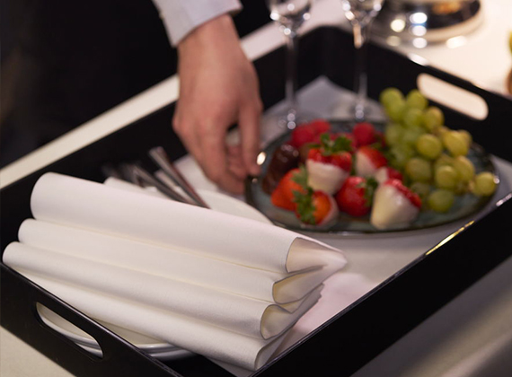 White linen-like eco-friendly napkin used for room service